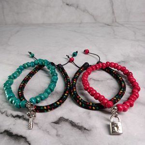 Couple Bracelet Woods Beaded Padlock & Key Charm